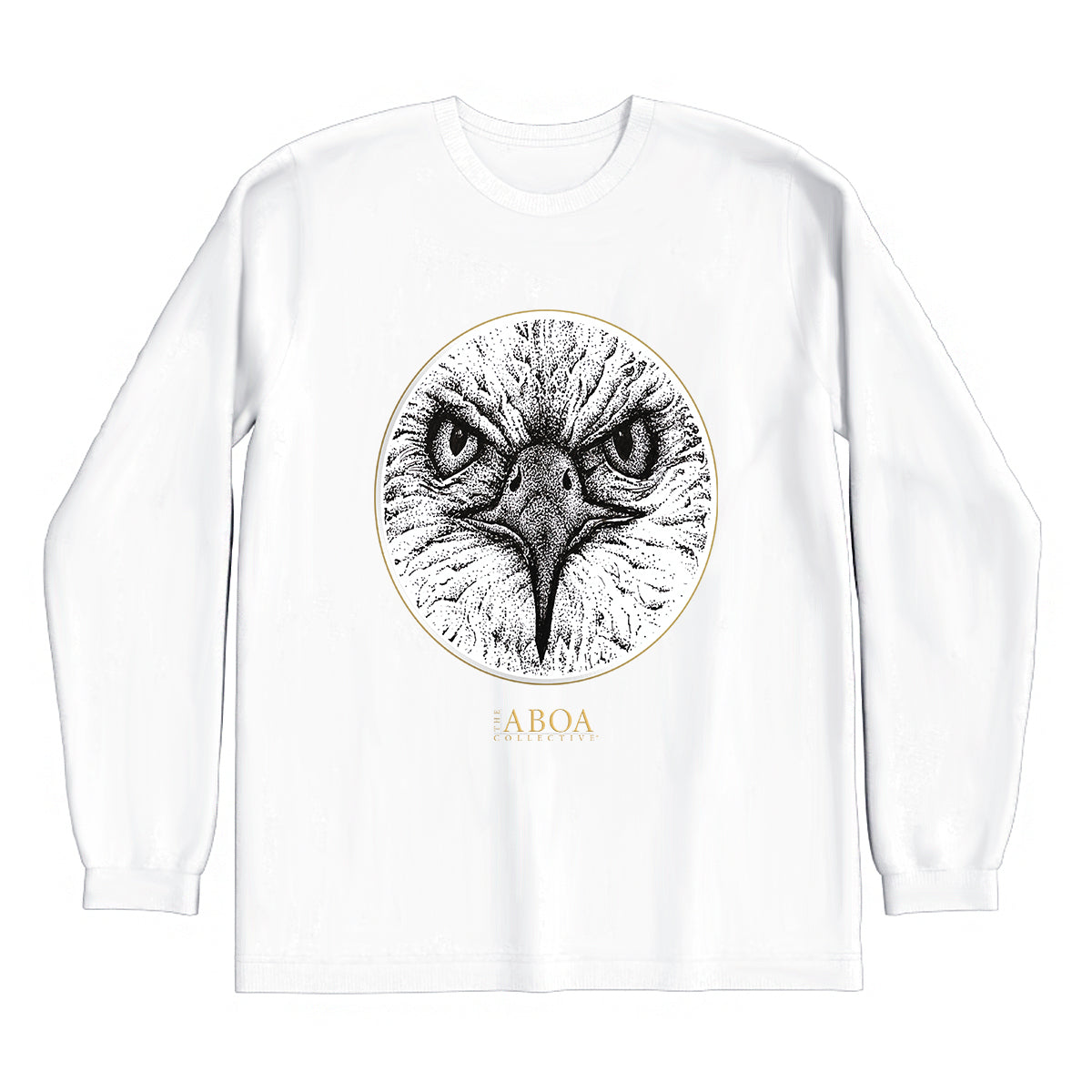 lifestyle apparel, casual clothing, unisex, stippled ink, ink art, pointillism, dot work, animal art, eagle, portrait, birds, birds of prey, long sleeve, long sleeve tee, winter fashion, winter wear, winter looks, streetstyle
