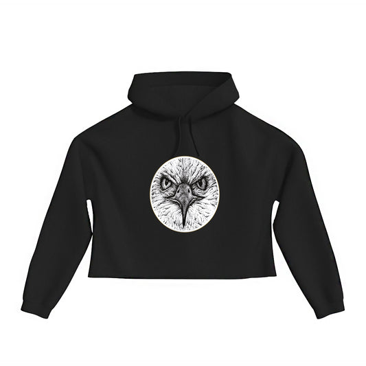 lifestyle apparel, casual clothing, logo tee, cropped hoody, hoody, hoody season, winter wear, winter looks, winter fashion, streetwear, women's fashion, women's looks, lifestyle apparel, casual clothing, unisex, stippled ink, ink art, pointillism, dot work, animal art, eagle, portrait, birds, birds of prey