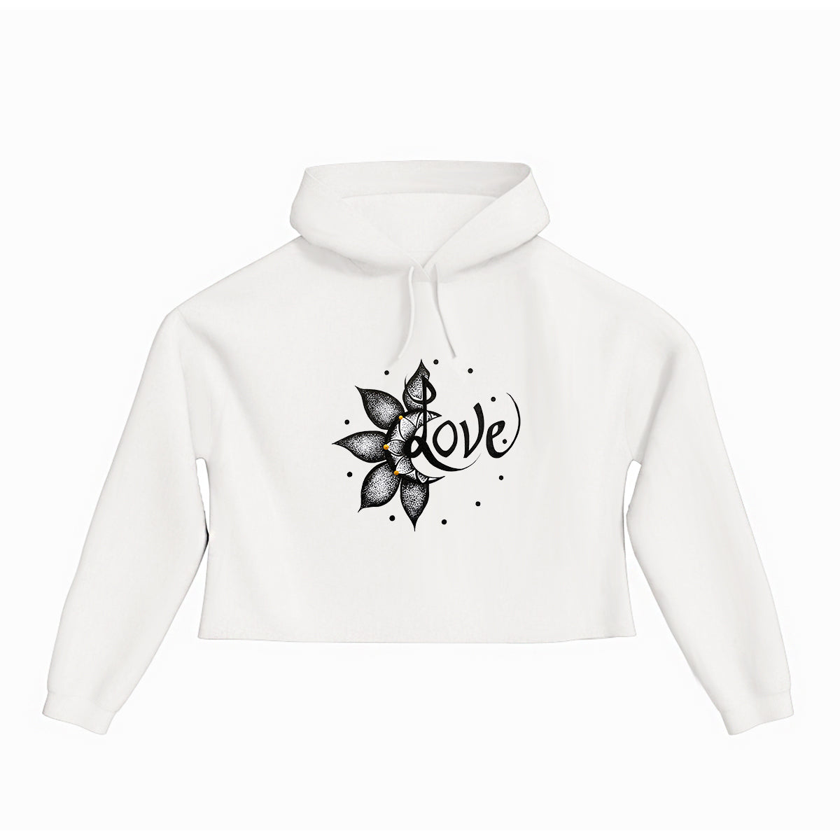 lifestyle apparel, casual clothing, unisex, stippled ink, ink art, pointillism, dot work, flower art, love, black and white, lifestyle apparel, casual clothing, logo tee, cropped hoody, hoody, hoody season, winter wear, winter looks, winter fashion, streetwear, women's fashion, women's looks