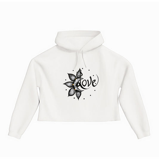 lifestyle apparel, casual clothing, unisex, stippled ink, ink art, pointillism, dot work, flower art, love, black and white, lifestyle apparel, casual clothing, logo tee, cropped hoody, hoody, hoody season, winter wear, winter looks, winter fashion, streetwear, women's fashion, women's looks