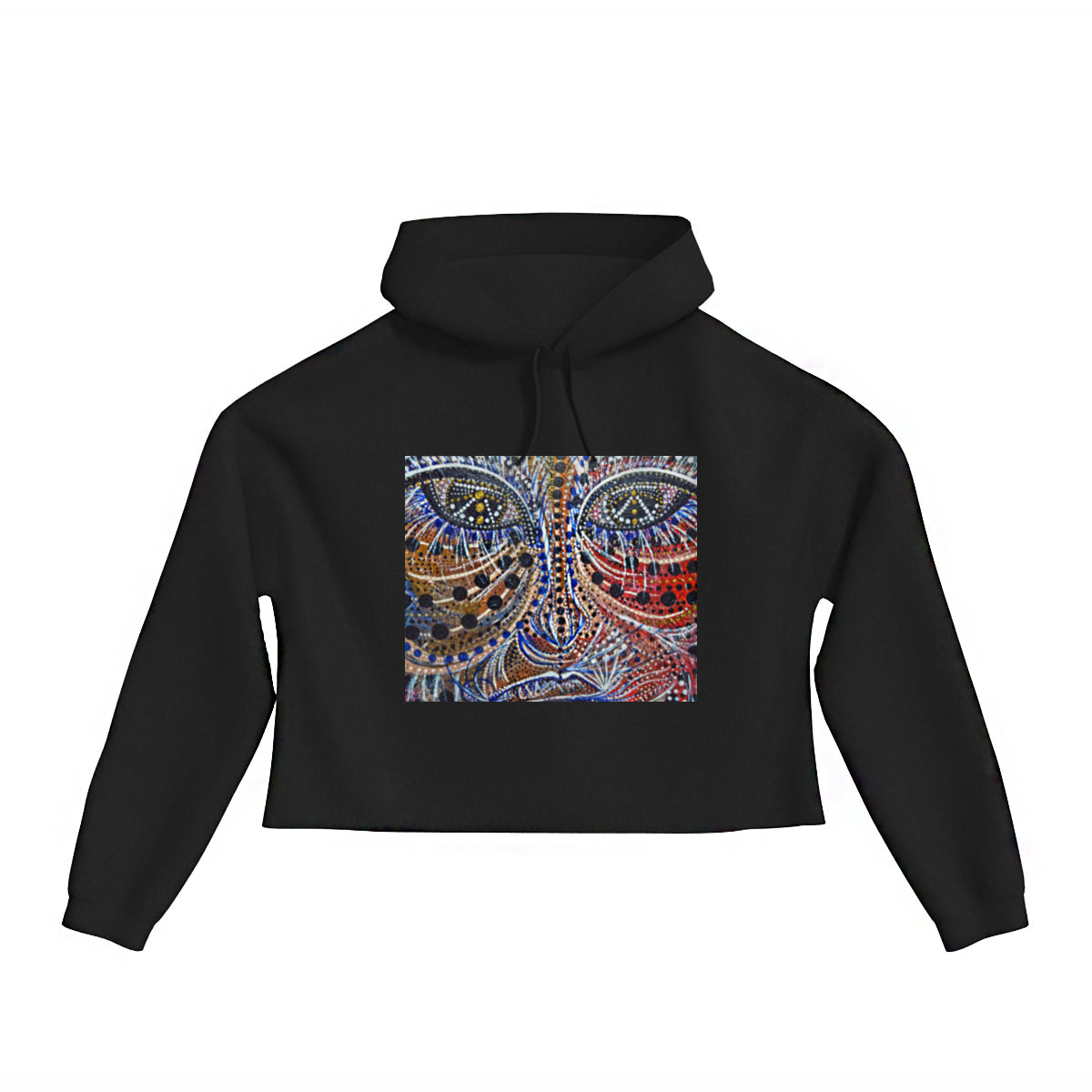 lifestyle apparel, casual clothing, logo tee, cropped hoody, hoody, hoody season, winter wear, winter looks, winter fashion, streetwear, women's fashion, women's looks, lifestyle apparel, casual clothing, unisex, stippled ink, ink art, pointillism, dot work, portrait, abstract portrait, pointillism, spirituality, rawness, earthly, spirit, colours, bold, fierce, energy,