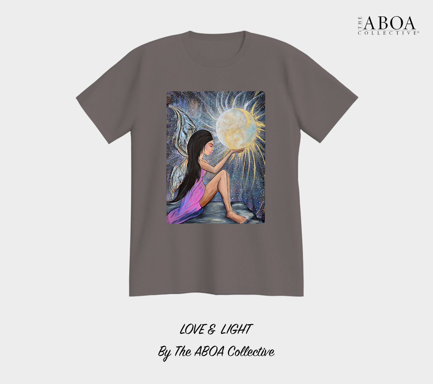 love and light, sun and moon, fairy, angel, wings, full moon, artwork, artsy, boho, spiritual, fashion art, resort wear, summer fashion, fashion design, lifestyle apparel, lifestyle fashion, casual wear, fitness, activewear, imagery, tees, t-shirt, men's t-shirt, unisex t-shirt, unisex tees