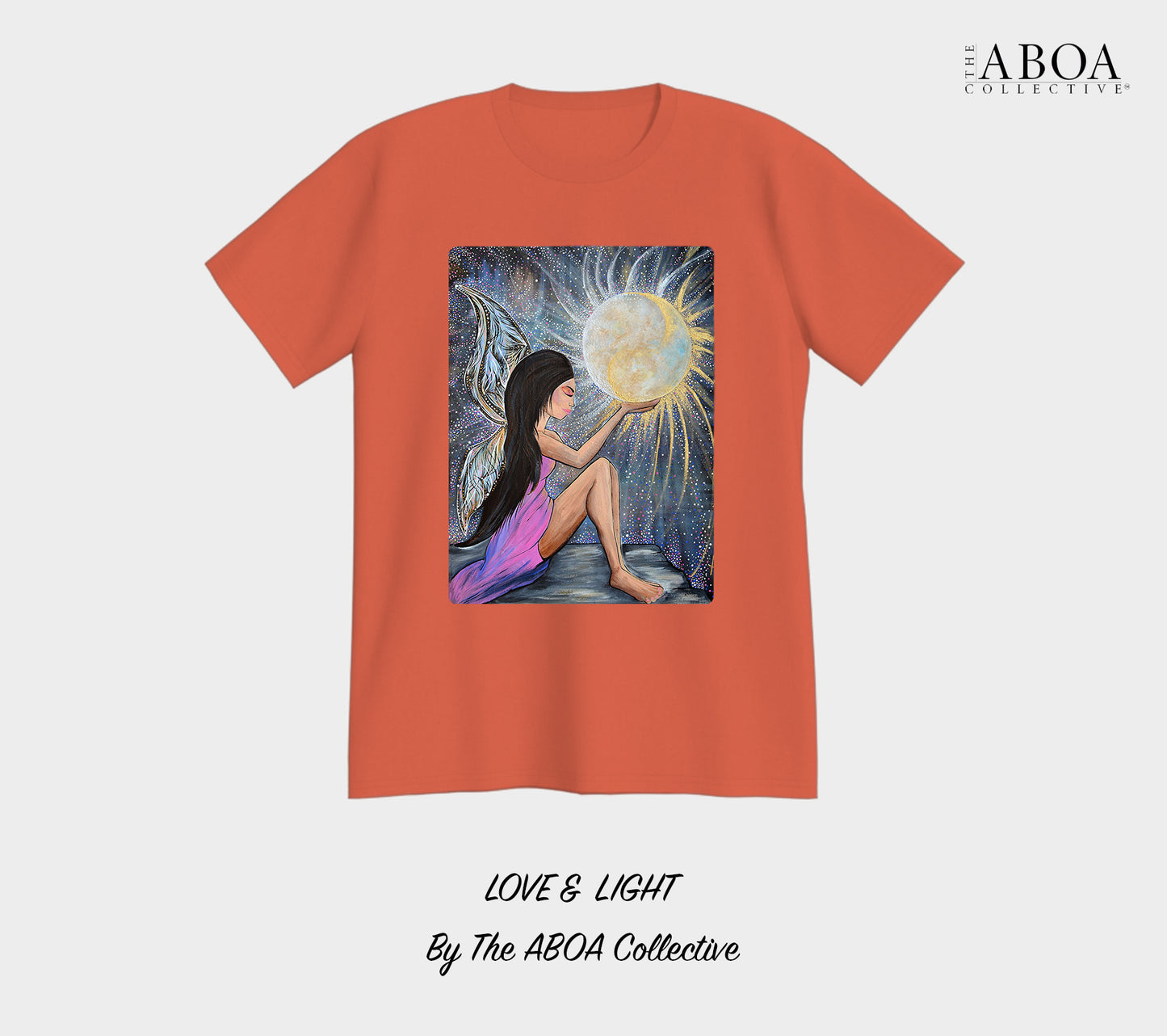 love and light, sun and moon, fairy, angel, wings, full moon, artwork, artsy, boho, spiritual, fashion art, resort wear, summer fashion, fashion design, lifestyle apparel, lifestyle fashion, casual wear, fitness, activewear, imagery, tees, t-shirt, men's t-shirt, unisex t-shirt, unisex tees