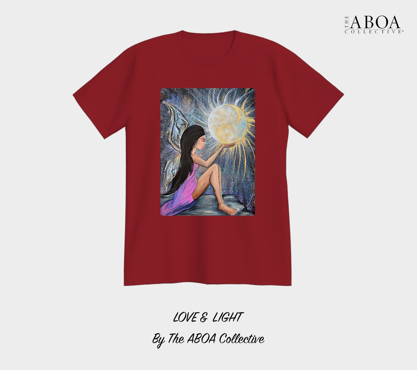 love and light, sun and moon, fairy, angel, wings, full moon, artwork, artsy, boho, spiritual, fashion art, resort wear, summer fashion, fashion design, lifestyle apparel, lifestyle fashion, casual wear, fitness, activewear, imagery, tees, t-shirt, men's t-shirt, unisex t-shirt, unisex tees