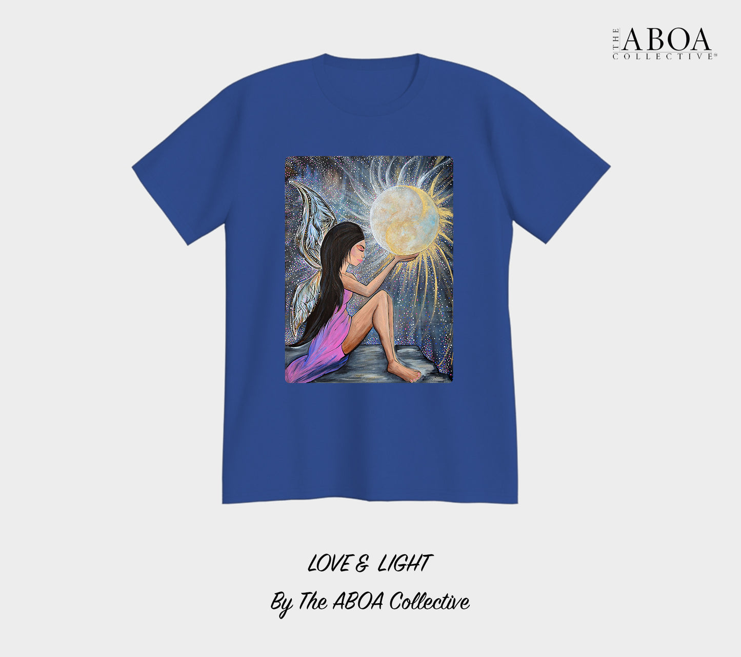 love and light, sun and moon, fairy, angel, wings, full moon, artwork, artsy, boho, spiritual, fashion art, resort wear, summer fashion, fashion design, lifestyle apparel, lifestyle fashion, casual wear, fitness, activewear, imagery, tees, t-shirt, men's t-shirt, unisex t-shirt, unisex tees