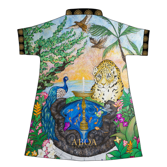 robe, robe style, beach wear, swimwear, cover up, travel fashion, resort wear, summer fashion, summer looks, boho, boho style, unsiex, pattern design, textile art, swim week, couture, handmade, high fashion, paradise, tropical, jungle, rainforest, sunset, jaguar