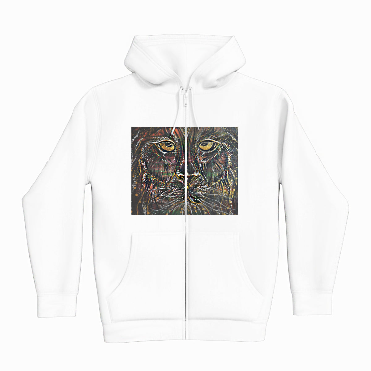 lifestyle apparel, casual clothing, unisex, stippled ink, ink art, pointillism, dot work, animal art, lion, portrait, abstract portrait, pointillism, king, lion art, fierce, humble, hoody, hoodie, hoody season, fleece, winter looks, winter wear, winter fashion, streetwear
