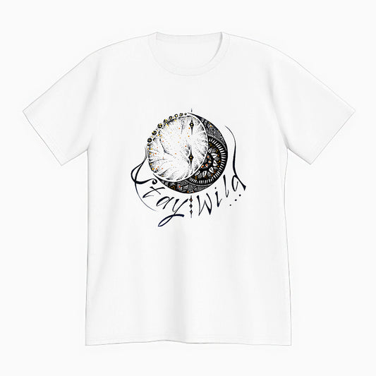 lifestyle apparel, casual clothing, unisex, stippled ink, ink art, pointillism, dot work, moon, loon lovers, mandala, love, black and white, stay wild, stipple, wild heart, free spirit
