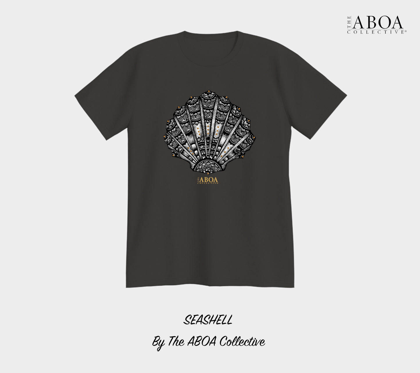 sea shell, shell, mandala, beach wear, boho, beach lovers, black and gold, summer fashion, resort wear, lifestyle, lifestyle apparel, activewear, casual, tees, t-shirt, unisex t-shirt, men's t-shirt