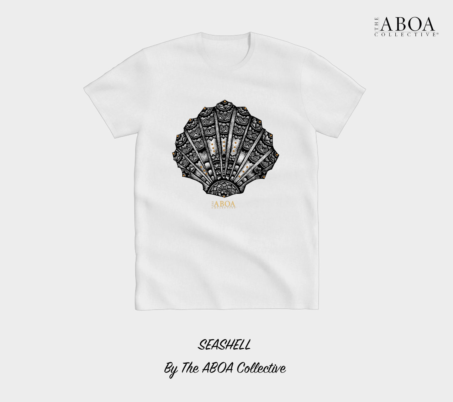 sea shell, shell, mandala, beach wear, boho, beach lovers, black and gold, summer fashion, resort wear, lifestyle, lifestyle apparel, activewear, casual, tees, t-shirt, unisex t-shirt, men's t-shirt