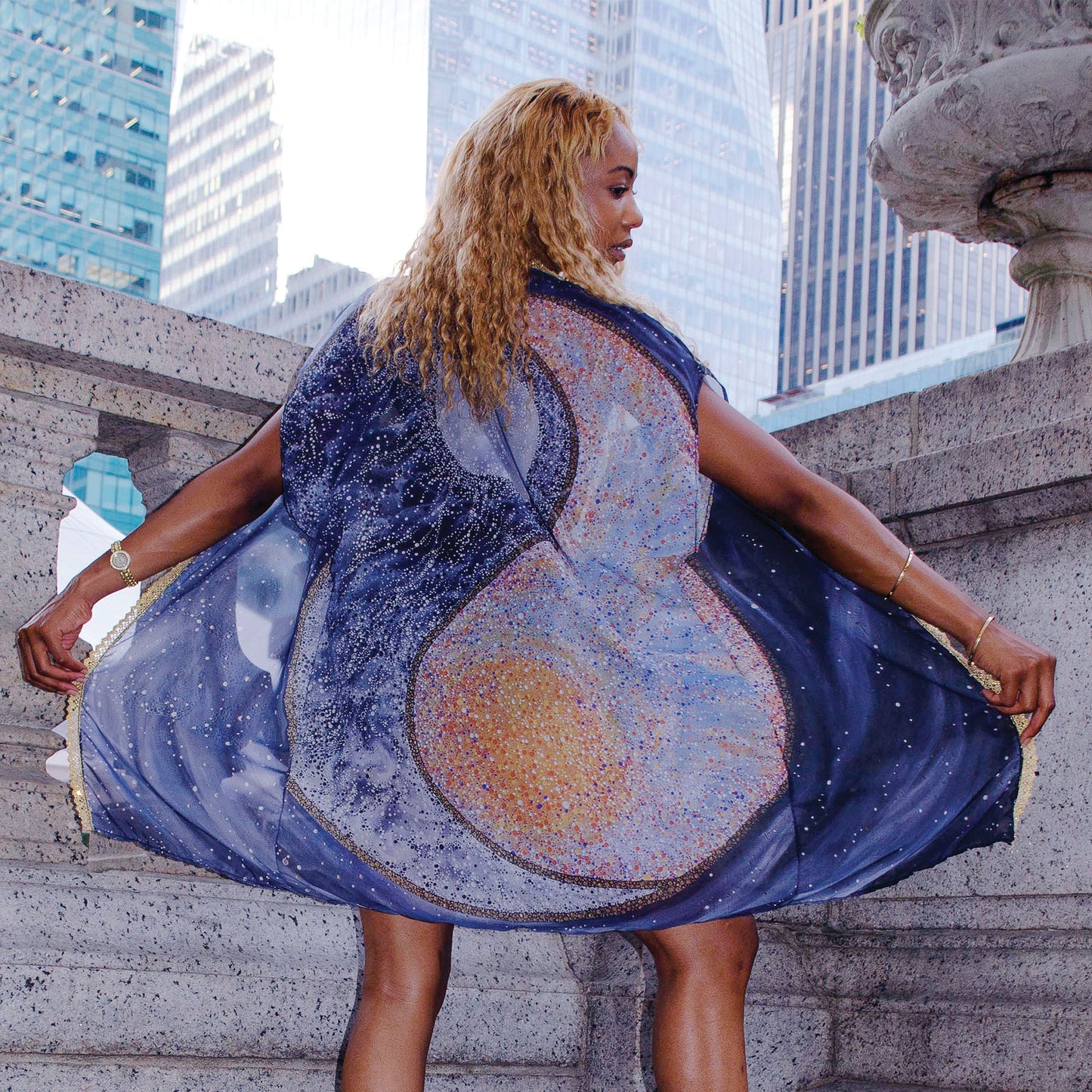 robe, cover up, swimwear, beachwear, resort wear, pattern design, textile design, handmade, couture, boho look, boho style, wanderlust, fashion photography, yin yang, sun and moon