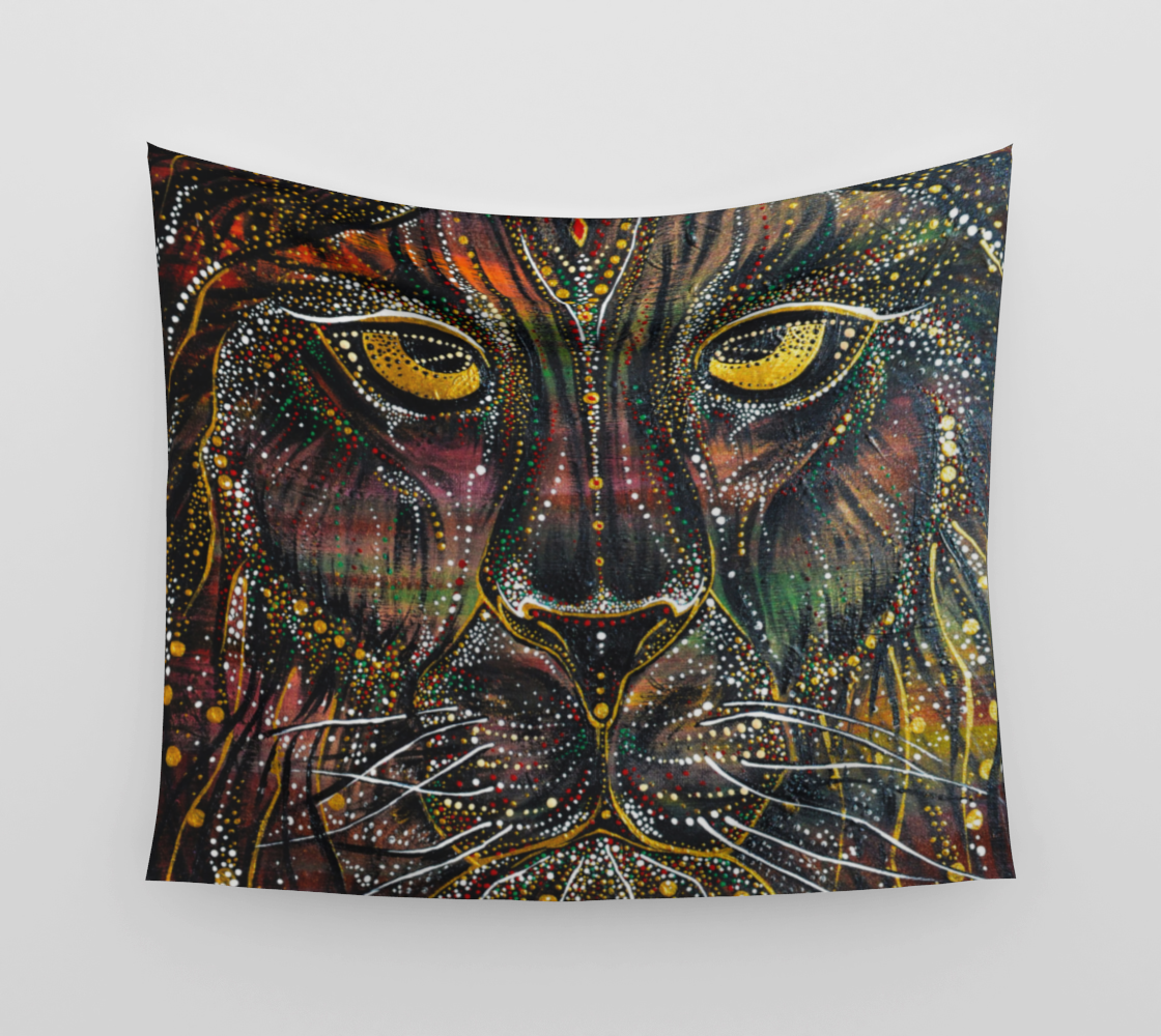 TAPESTRY, WALL TAPESTRY, WALL ART, DECOR, HOME, ART PRINT, CONTEMPORARY ART, KING, LION, WARRIOR, BEAST, TRIBAL, PORTRAIT, ANIMAL ART