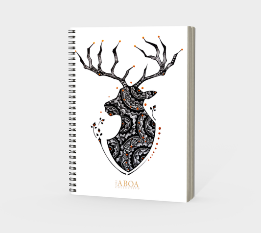 NOTEBOOK, NOTE PAD, JOURNAL, JOURNALING, MIND BODY, HOLISTIC HEALTH, WRITERS, POETRY, BOOK, BOOK LOVERS, SKETCHBOOK, BUCK, MOOSE, MANDALA, ANIMAL ART