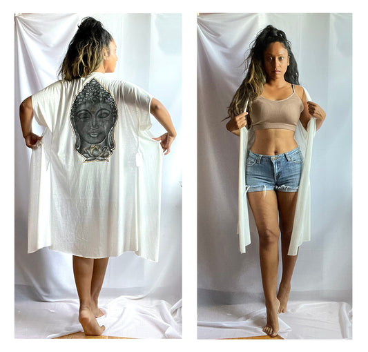 Cream, robe, vest, Buddha, patchwork, summer look, spring summer, women, unisex, fashion, fashion art