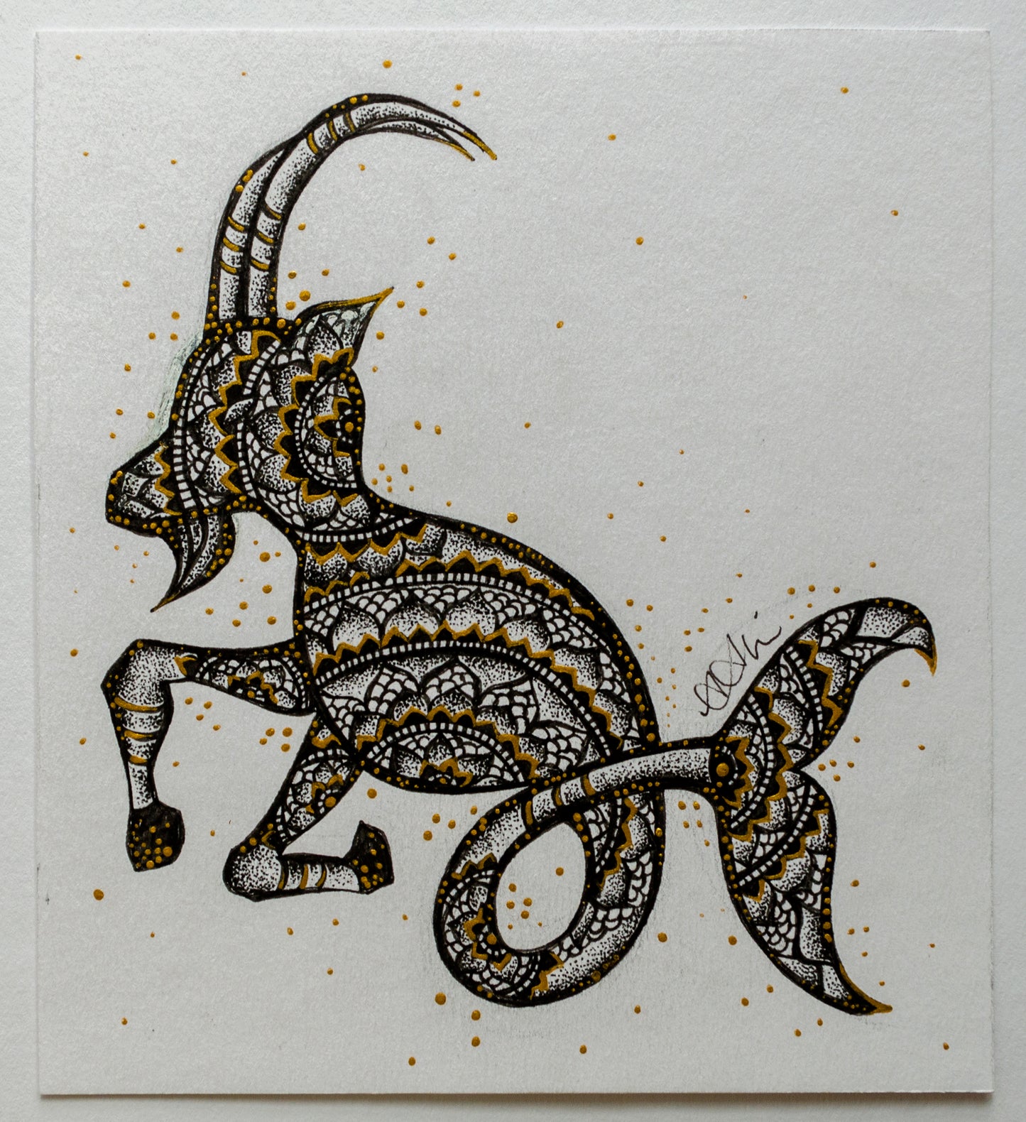 Capricorn, Capricorn season, horoscope, mandala, stippled ink, stipple, pointillism, dot work, fine art, contemporary art, art gallery, art collector