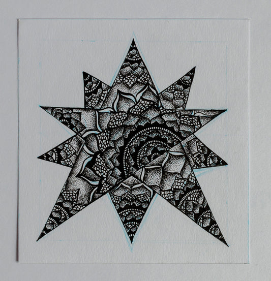 Christmas, holiday, star, mandala, stippled ink, stipple, pointillism, dot work, fine art, contemporary art, art gallery, art collector