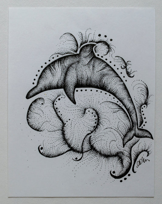 Ocean life, sea life, marinelife, mandala, stippled ink, stipple, pointillism, dot work, fine art, contemporary art, art gallery, art collector
