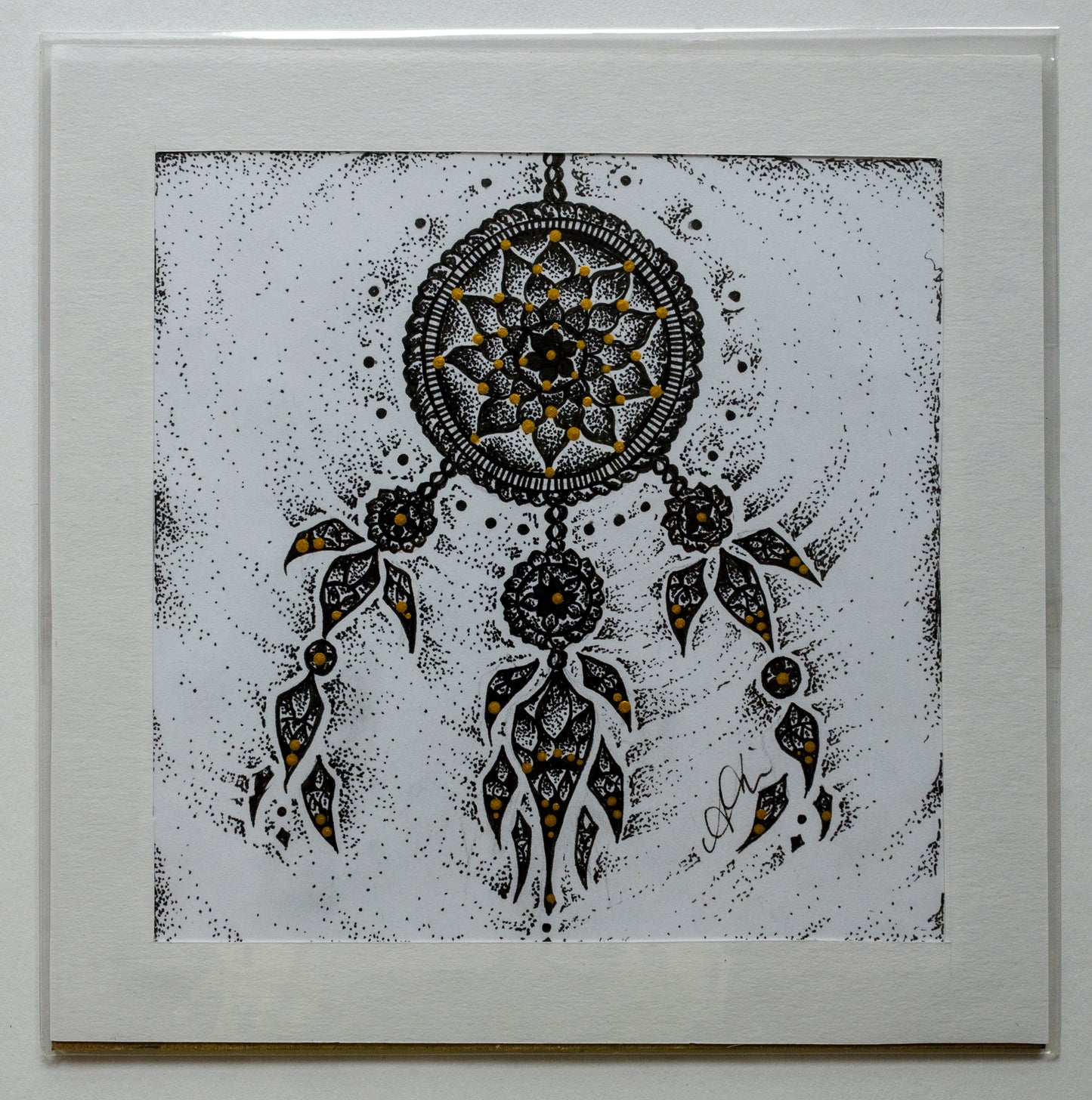 DREAMCATCHER, mandala, stippled ink, stipple, pointillism, dot work, fine art, contemporary art, art gallery, art collector