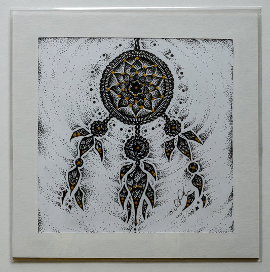 DREAMCATCHER, mandala, stippled ink, stipple, pointillism, dot work, fine art, contemporary art, art gallery, art collector