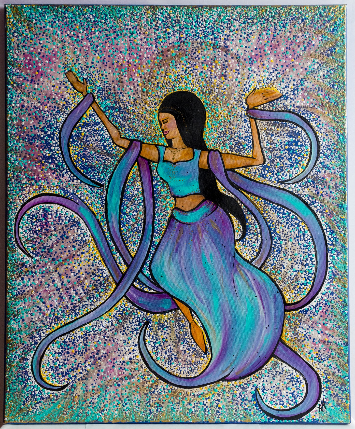 Figurative, dancer, ethno, pointillism, painting, canvas, contemporary art, nature art, mixed media, art gallery, wall art, wall decor