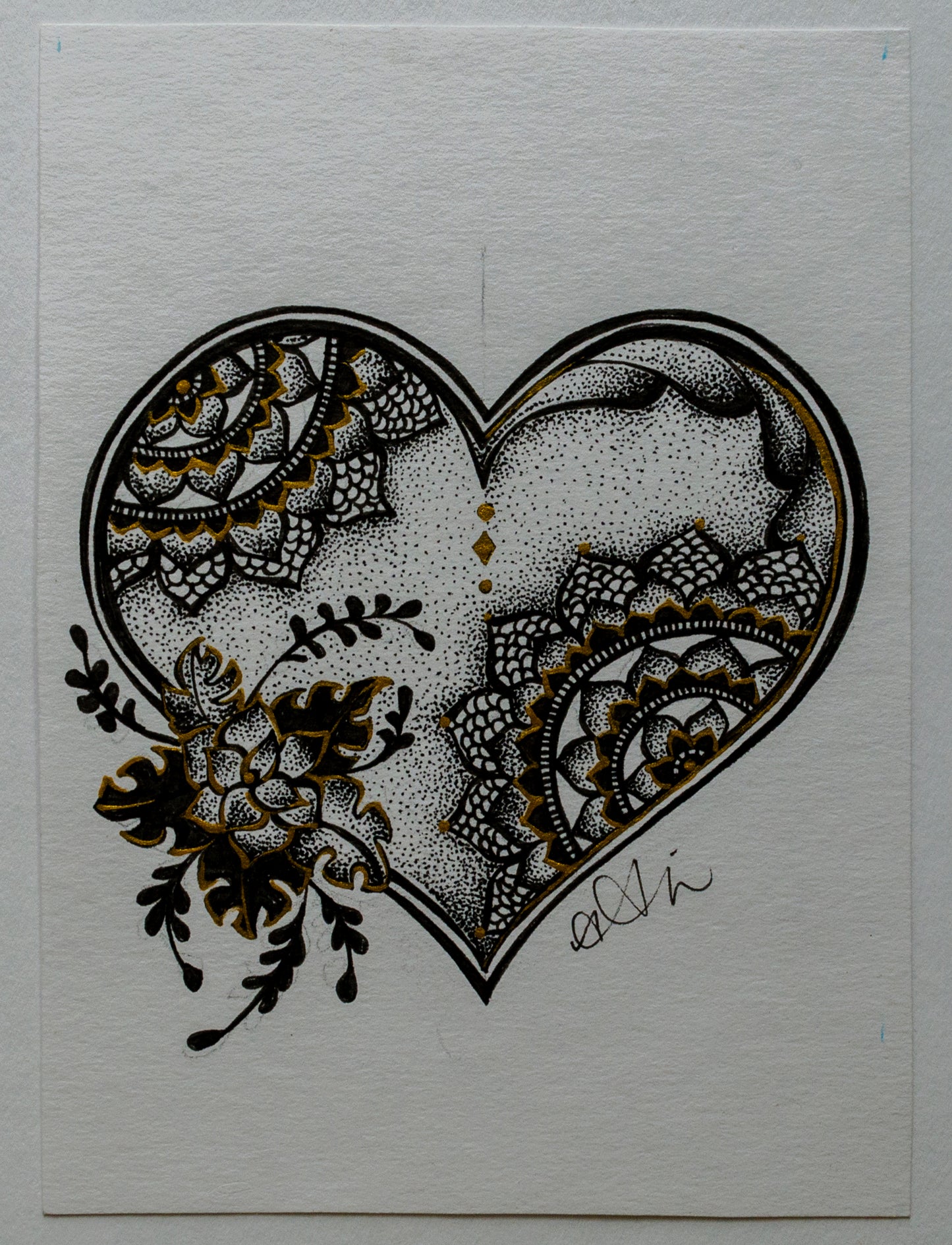 Heart, flowers, love, mandala, stippled ink, stipple, pointillism, dot work, fine art, contemporary art, art gallery, art collector