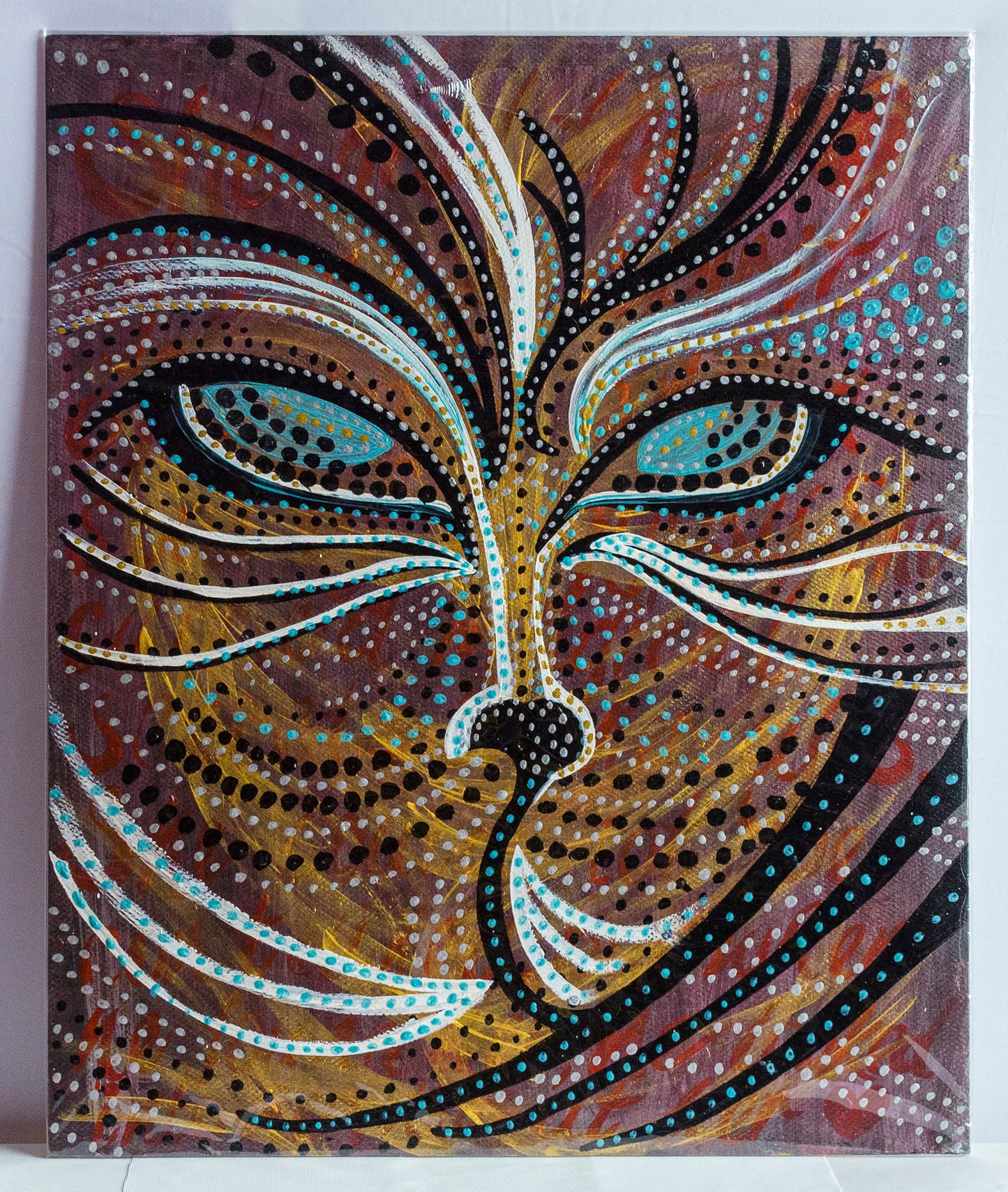 Fox, animal art, boho, tropical, jewels, pointillism, painting, canvas, contemporary art, nature art, mixed media, art gallery, wall art, wall decor