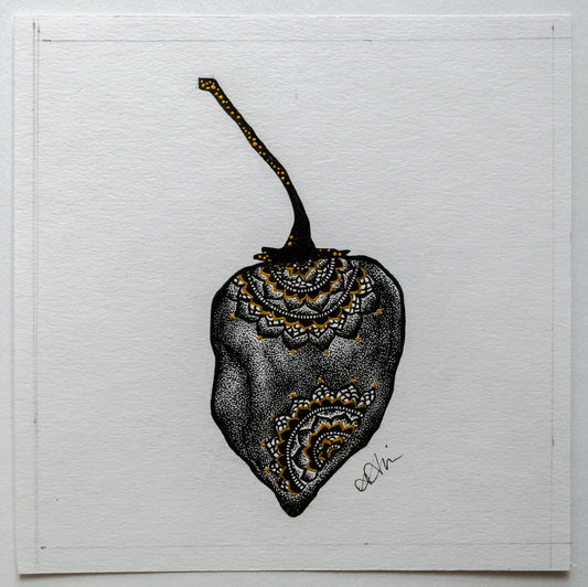 Foodie, habanero, hot pepper, chilli peppers, mandala, stippled ink, stipple, pointillism, dot work, fine art, contemporary art, art gallery, art collector
