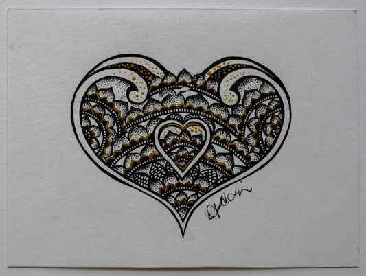 Ink illustration, dot work, pointillism, heart, mandala, mandala art, wall art, wall decor, contemporary art, art gallery