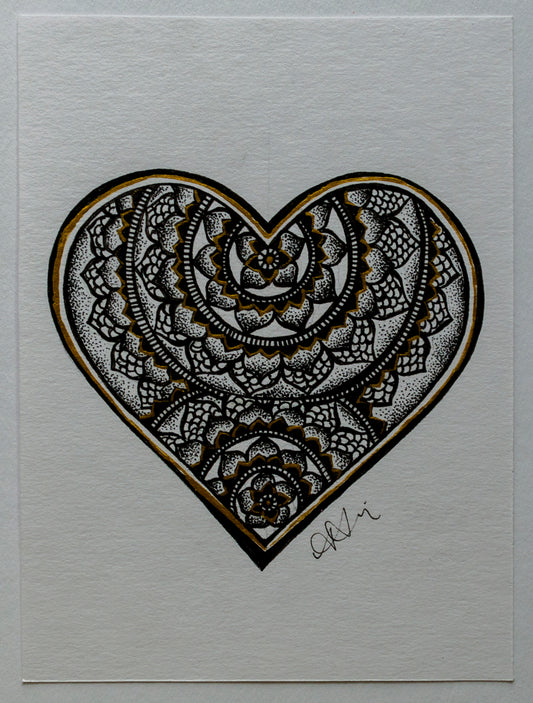 Ink illustration, dot work, pointillism, heart, mandala, mandala art, wall art, wall decor, contemporary art, art gallery, original art