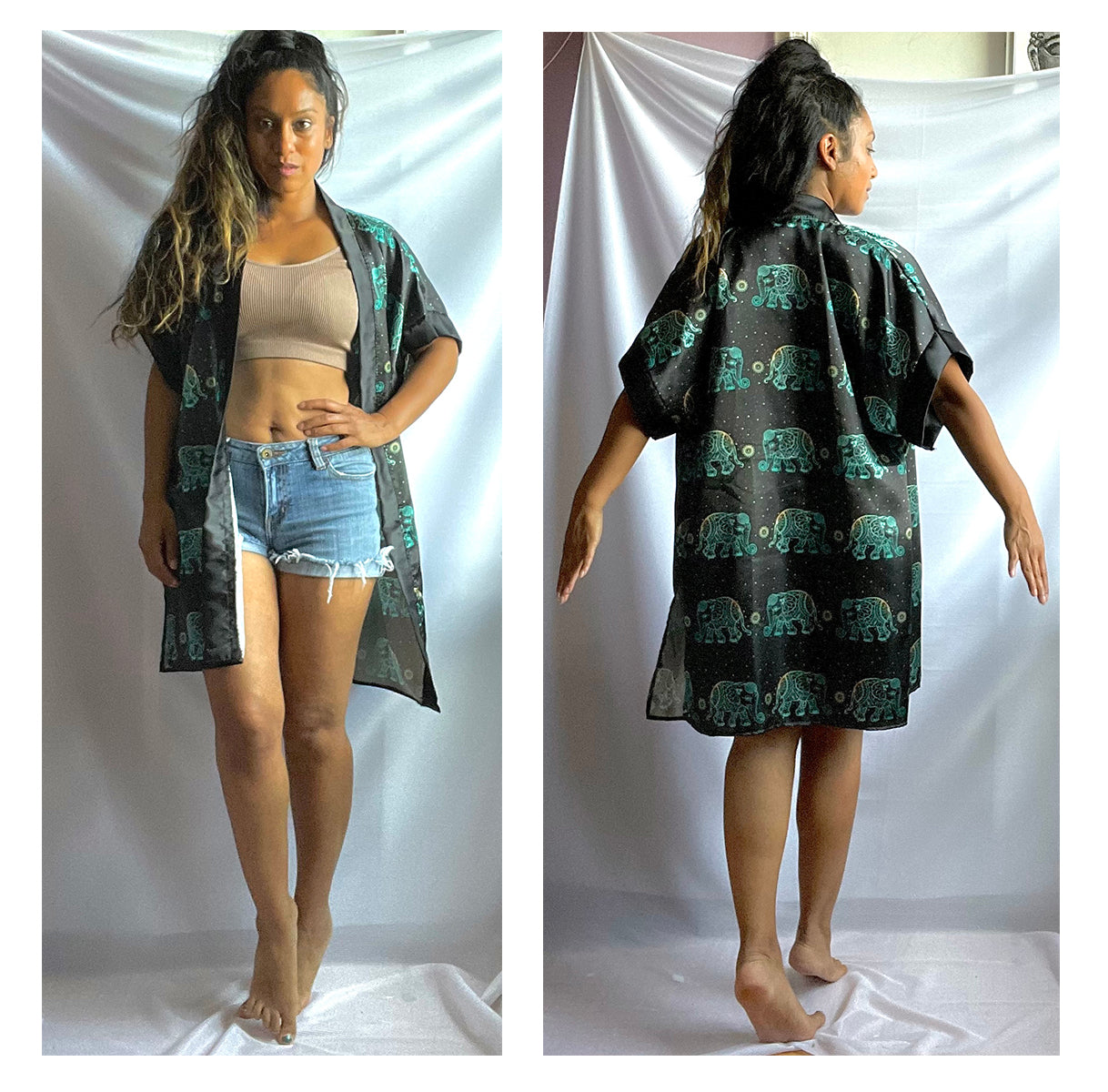 elephant, animal art, robe, lounge wear, evening, casual wear, beach wear, summer wear, summer style, handmade, fashion art