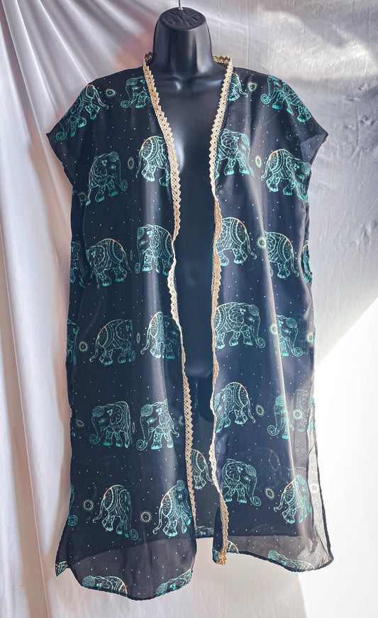 robe, vest, summer look, cover up, casual, casual wear, evening wear, textile print, mandala, animal art, boho, silk, handmade, fashion art