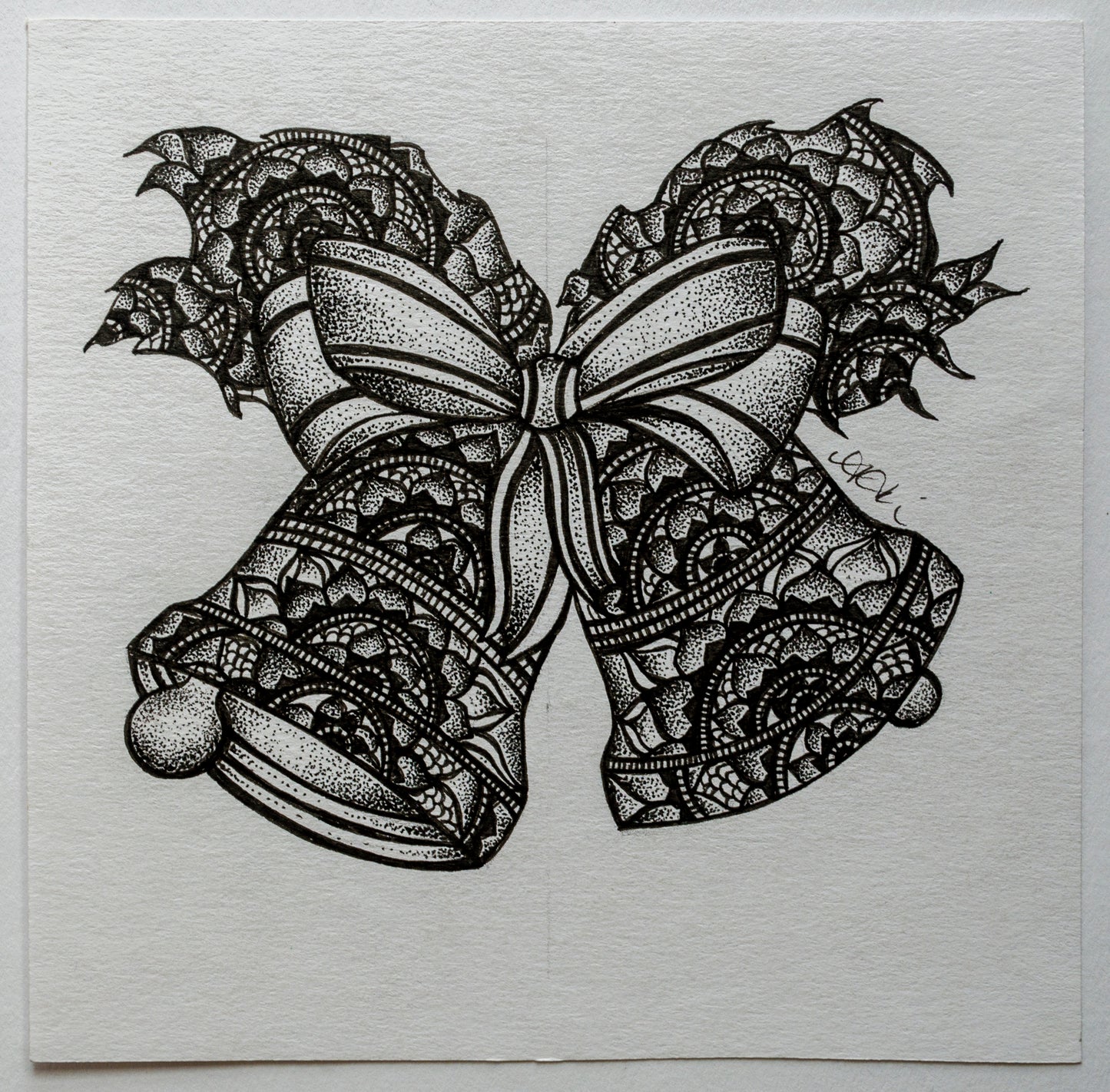 Ink illustration, dot work, pointillism, christmas, mandala, mandala art, wall art, wall decor, contemporary art, art gallery, boho, jingle bells