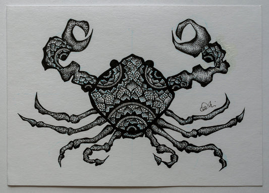 Crab, animal art, sea life, stippled, fine art, ink art, contemporary art, wall art, art gallery, art lovers, mandala art