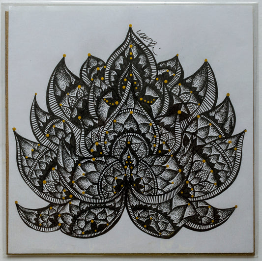 Lotus, yoga, stippled, fine art, ink art, contemporary art, wall art, art gallery, art lovers, mandala art, dot work, pointillism