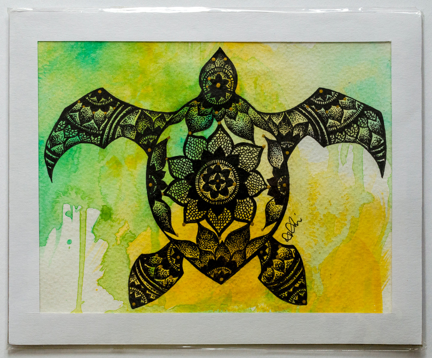 Turtle, tortoise, marine life, sea life, sea animals, animal art, wild heart, free spirit, mandala, stippled ink, stipple, pointillism, dot work, fine art, contemporary art, art gallery, art collector, mixed media, sea turtle