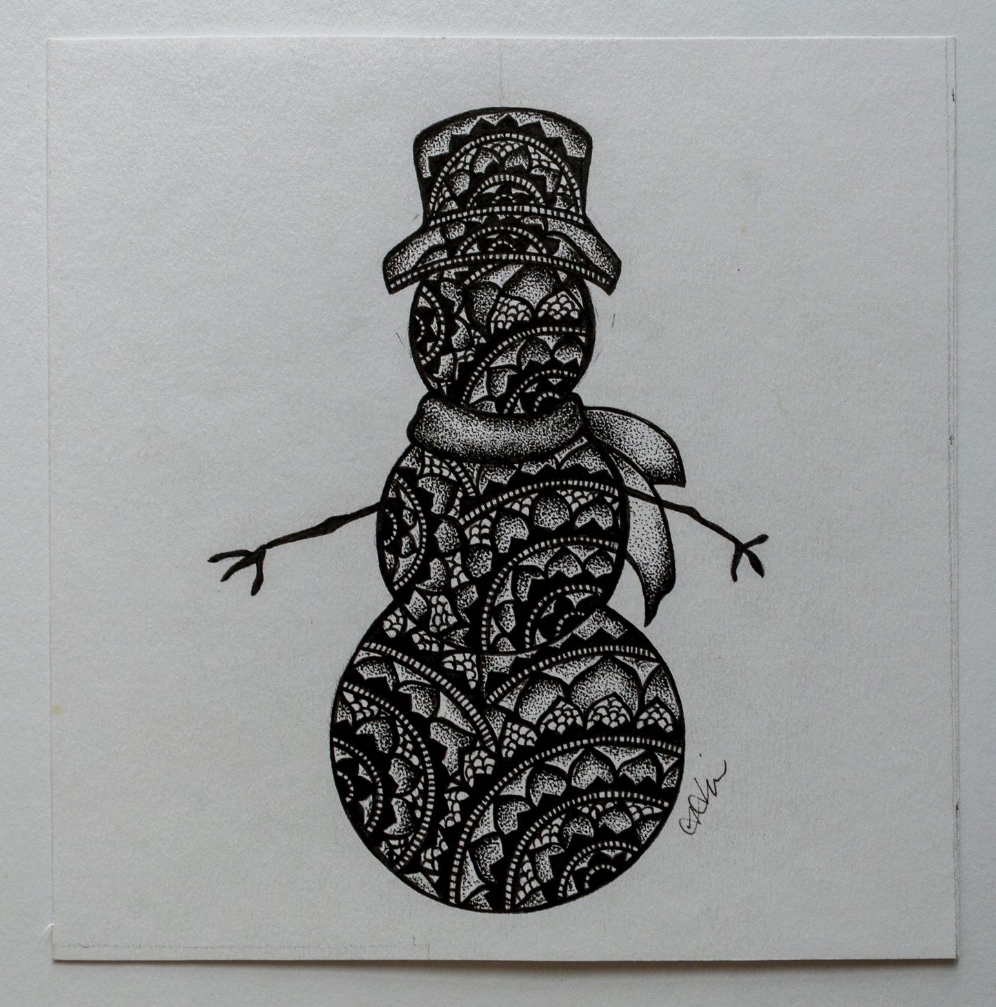 Snowman, winter, mandala art, sacred geometry, black and white, stipple, pointillism, dot work, ink art, contemporary art, wall art, decor, art gallery