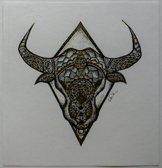 Taurus season, horoscope, mandala, stippled ink, stipple, pointillism, dot work, fine art, contemporary art, art gallery, art collector