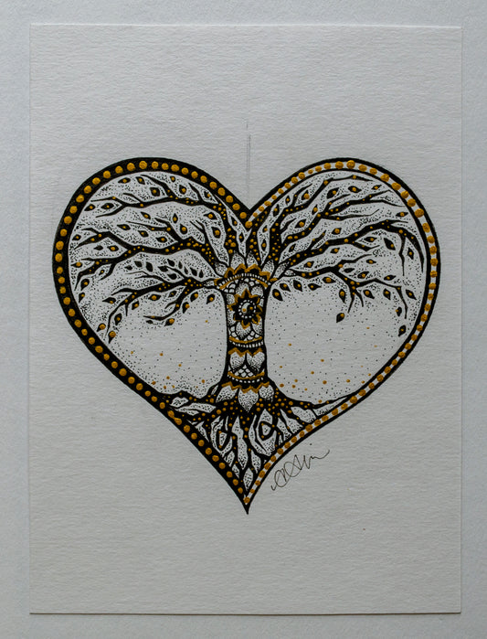 Nature art, trees, as above so below, hearts, mandala, stippled ink, stipple, pointillism, dot work, fine art, contemporary art, art gallery, art collector, infinite love