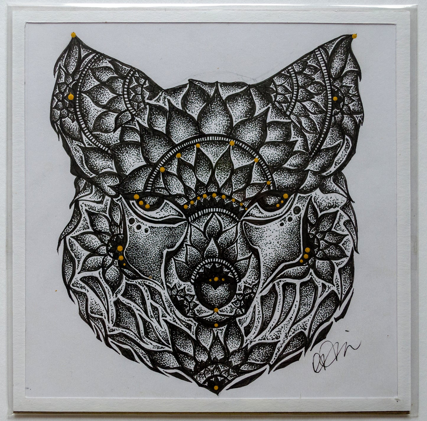 Fox, animal art, wild heart, free spirit, mandala, stippled ink, stipple, pointillism, dot work, fine art, contemporary art, art gallery, art collector