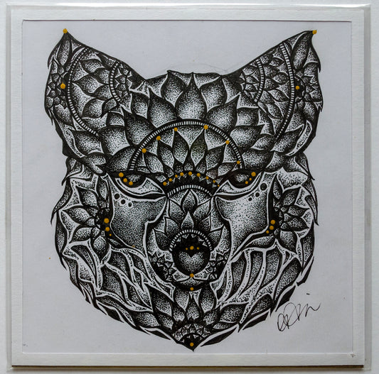 Fox, animal art, wild heart, free spirit, mandala, stippled ink, stipple, pointillism, dot work, fine art, contemporary art, art gallery, art collector