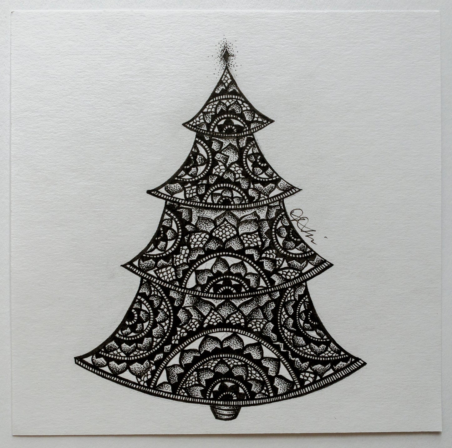 Christmas, trees, plant life, nature art, mandala, stippled ink, stipple, pointillism, dot work, fine art, contemporary art, art gallery, art collector, mixed media