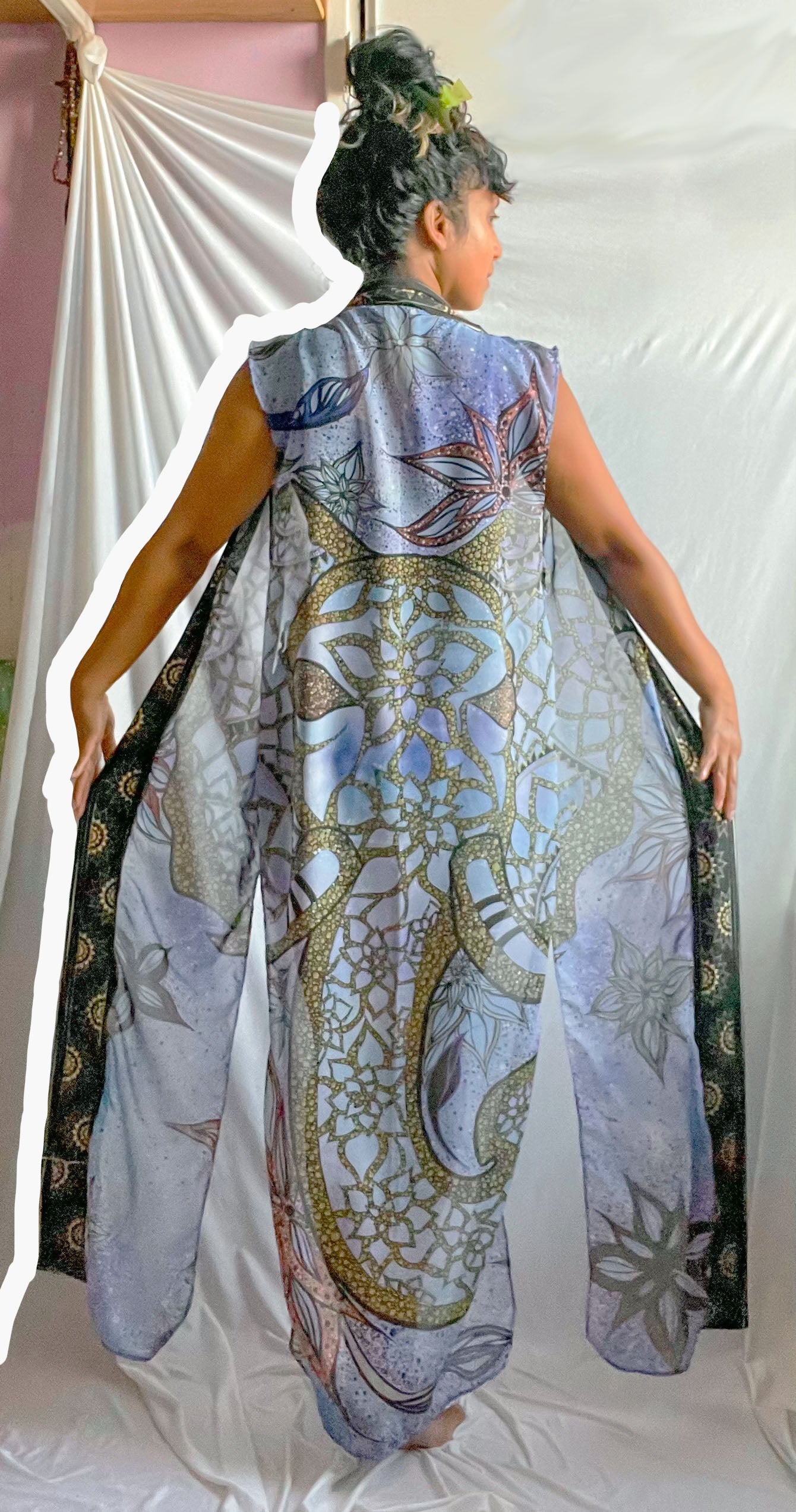 robe, vest, cover up, summer wear, beachwear, casual wear, evening wear, hand made, fashion art, bespoke fashion, elephant, mandala