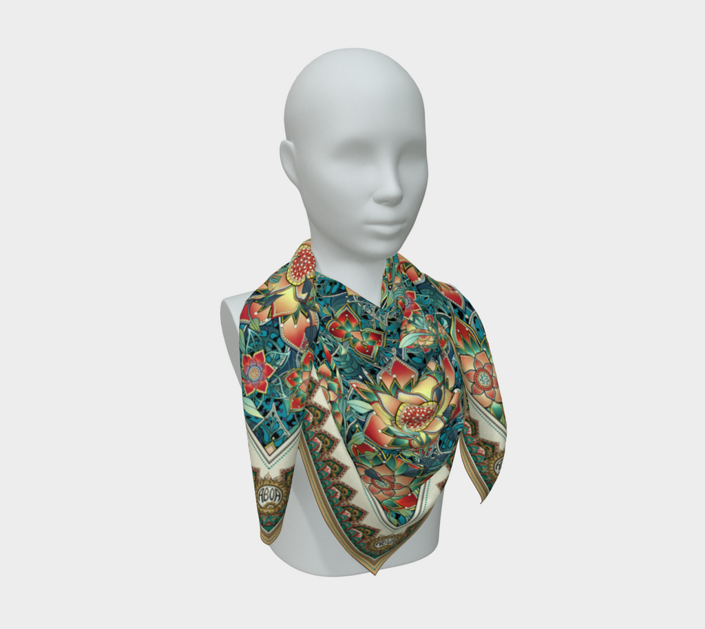 TEAL JAGUAR TROPICAL SCARF
