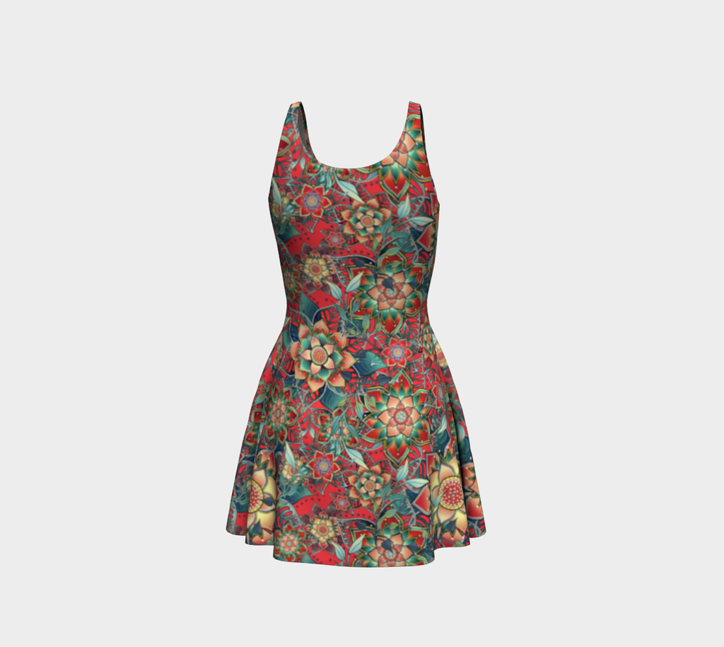 RED TROPICAL FLARE DRESS