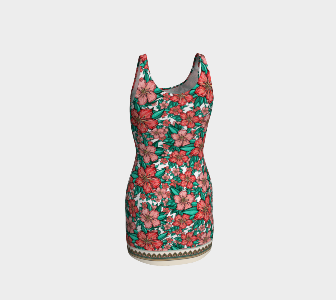 WHITE HIBISCUS BODYCON DRESS