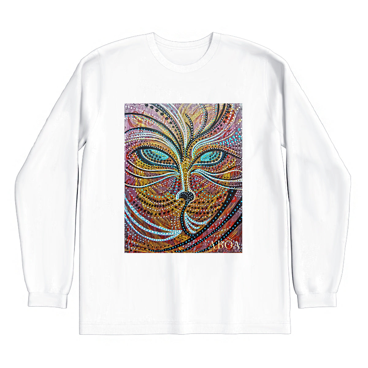 lifestyle apparel, casual clothing, unisex, stippled ink, ink art, pointillism, dot work, animal art, fox, portrait, abstract portrait, pointillism, long sleeve, long sleeve tee, winter fashion, winter wear, winter looks, streetwear