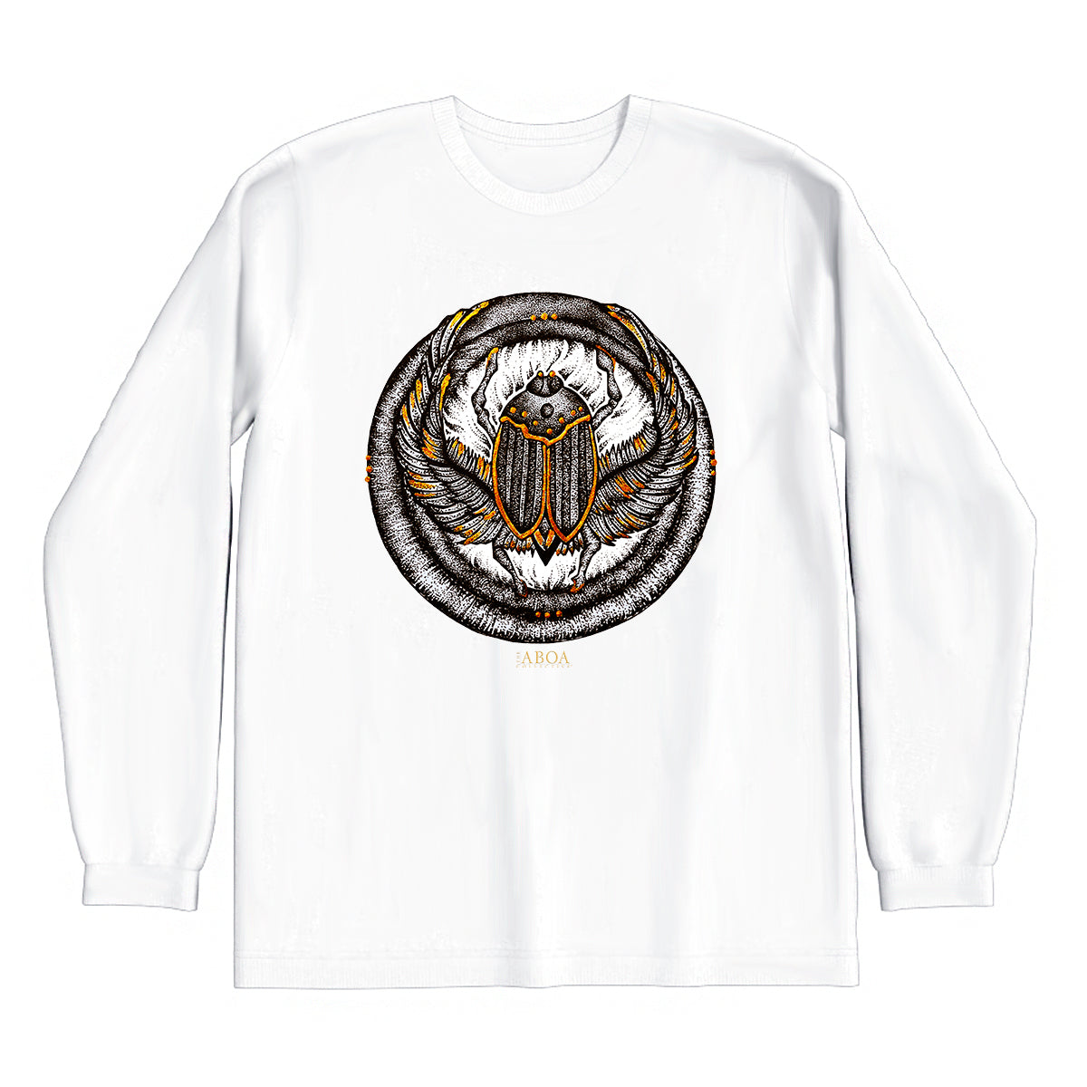 lifestyle apparel, casual clothing, unisex, stippled ink, ink art, pointillism, dot work, animal art, scarab, beetle, ink, black and white, stipple, long sleeve, long sleeve tee, winter fashion, winter looks, winter wear, streetwear