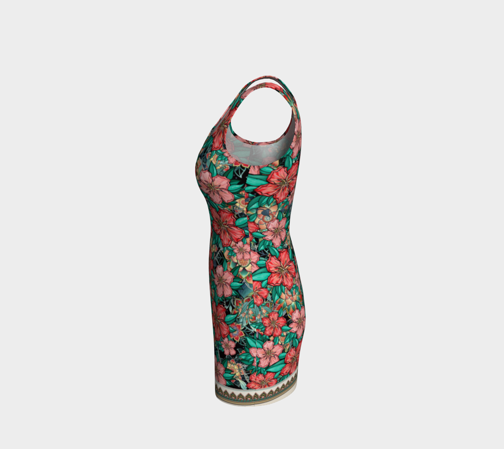 BLACK HIBISCUS BODYCON DRESS