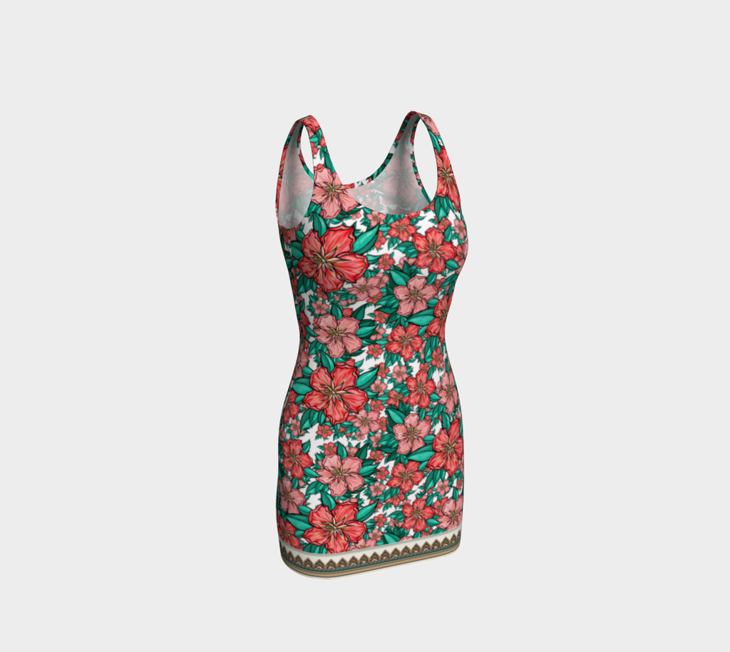 WHITE HIBISCUS BODYCON DRESS