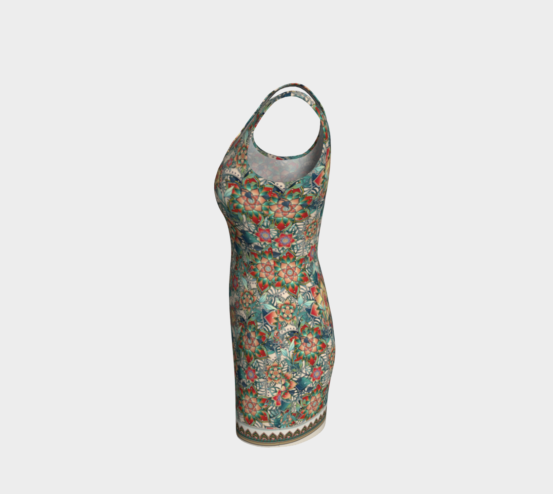 BEIGE TROPICAL BODYCON DRESS